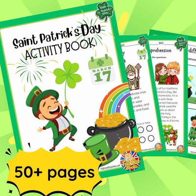 St Patrick's Day All in one Activity Book- Reading, Math & Colouring Worksheets(Ages 4-8)