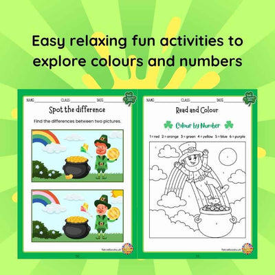 St Patrick's Day All in one Activity Book- Reading, Math & Colouring Worksheets(Ages 4-8)