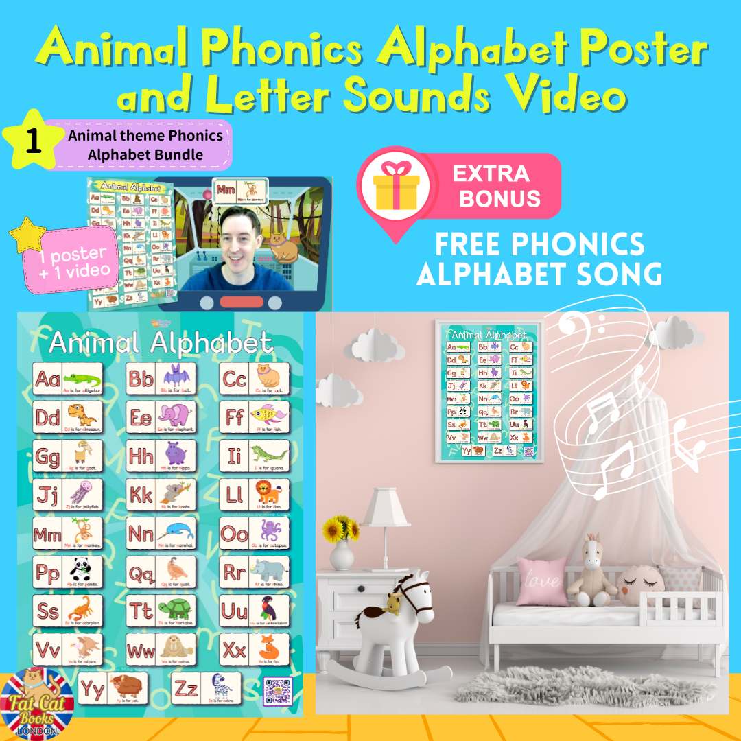 ABC Animal Phonics Alphabet Poster with video and song (British pronunciation)