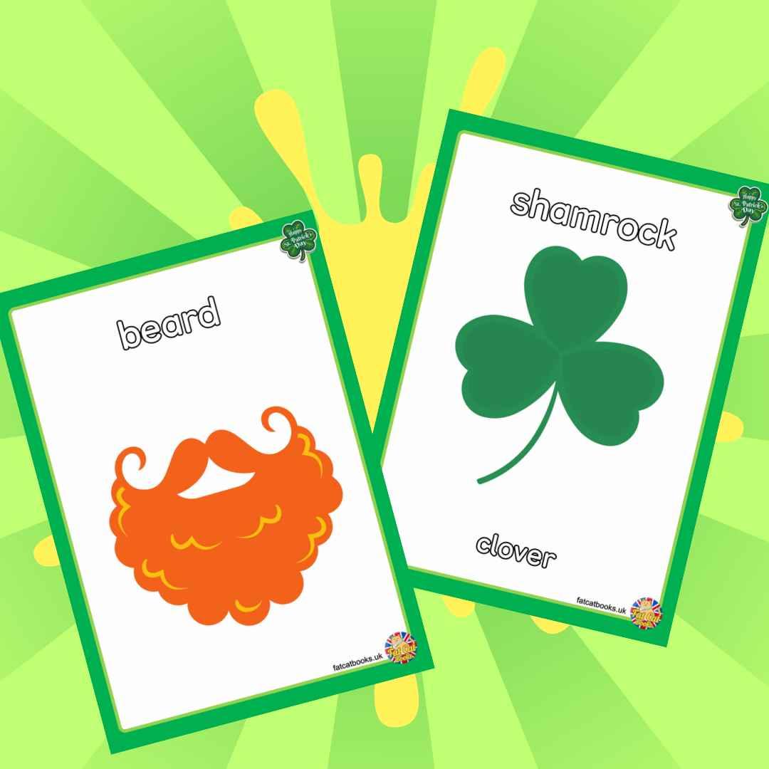 St Patrick's Day Vocabulary Flashcards for Kindergarten and Primary