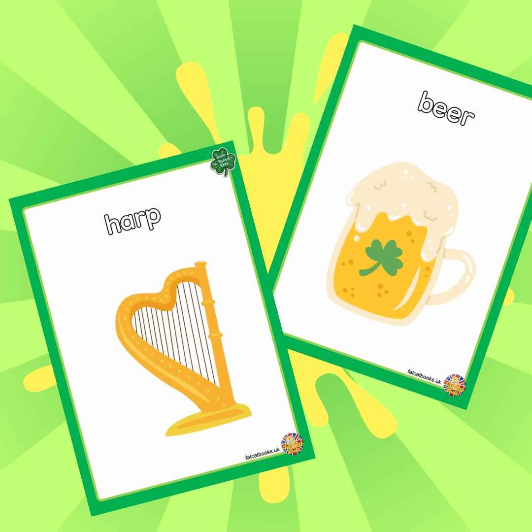 St Patrick's Day Vocabulary Flashcards for Kindergarten and Primary