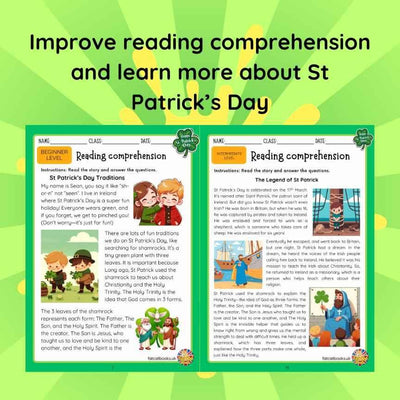 St Patrick's Day All in one Activity Book- Reading, Math & Colouring Worksheets(Ages 4-8)