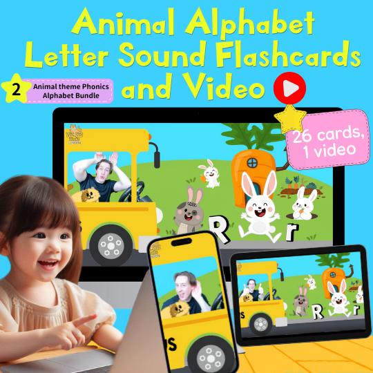 ABC Animal Phonics Alphabet Flashcards Printable, Letter Sounds Video