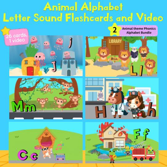 ABC Animal Phonics Alphabet Flashcards Printable, Letter Sounds Video