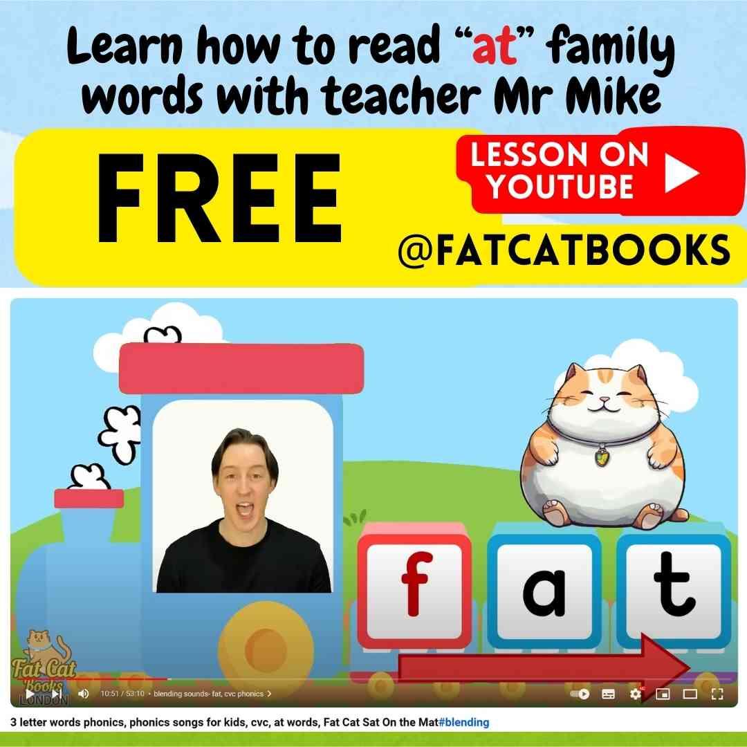 "at" Word Family Phonics worksheets, 3 Letter words, CVC - Fat Cat Books