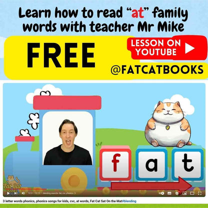 "at" Word Family Phonics worksheets, 3 Letter words, CVC - Fat Cat Books