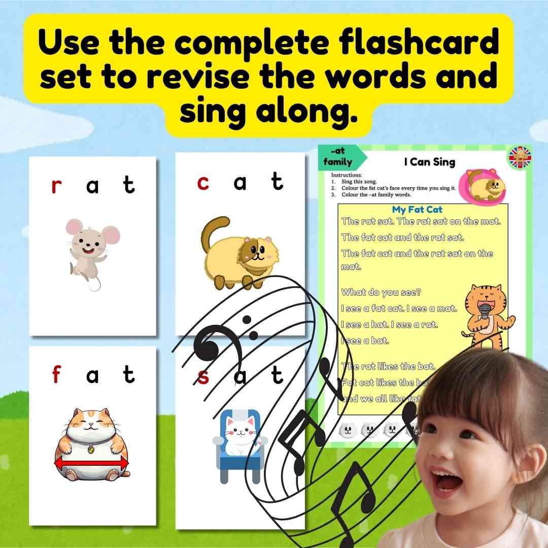 "at" Word Family Phonics worksheets, 3 Letter words, CVC - Fat Cat Books