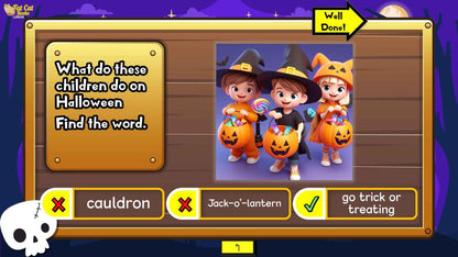 Learn Feelings & Emotions, Halloween Vocabulary| Learning Game for Kids, Editable Halloween Themed Power Point Game - Fat Cat Books