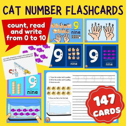 Math Flashcards| Counting 1 to 10, 0 | Tracing, Writing numbers, Spelling - Fat Cat Books