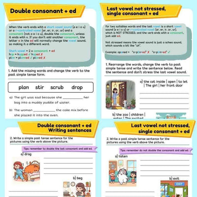 Past Simple tense, Learn regular verb ed rule, Grammar workbook for kids - Fat Cat Books